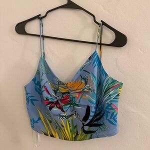 superdown Blue Tropical Floral Spaghetti Strap Crop Top